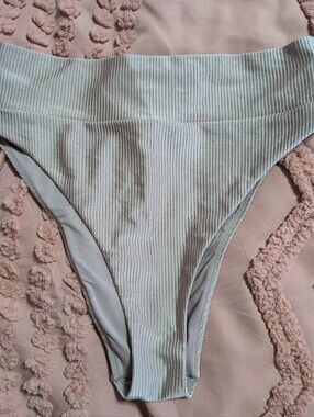 Aerie Ribbed Shine High Cut Cheeky Bikini Swim Bottom Size Med Mauve Lavender